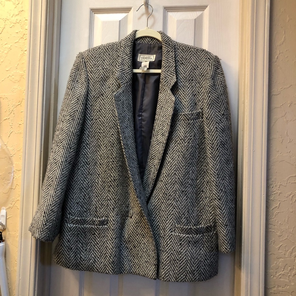 Venezia Gray Tweed Blazer Structured Suit Jacket run a bit large